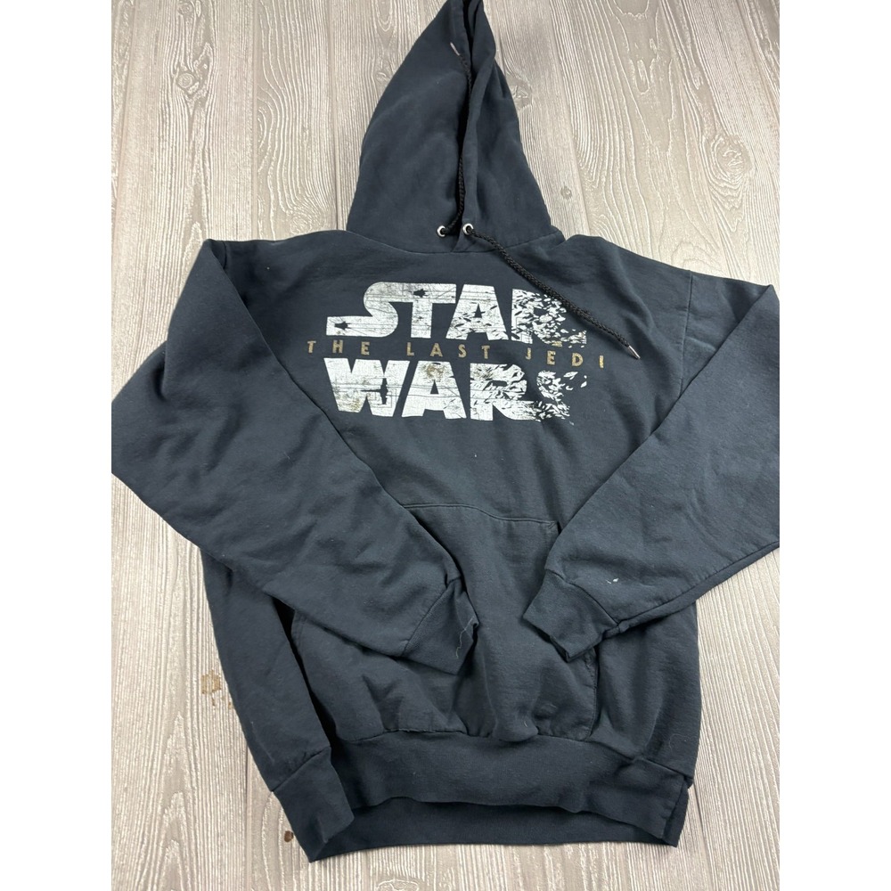 Star Wars Last Jedi Hoodie Mens L Black Hanes Disneyland Pullover Sweatshirt